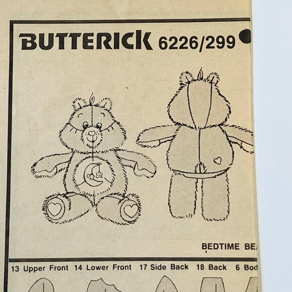 1980s Bedtime Care Bear Sewing Pattern Butterick 6226 Cut and Complete Moon Star - Picture 7 of 7